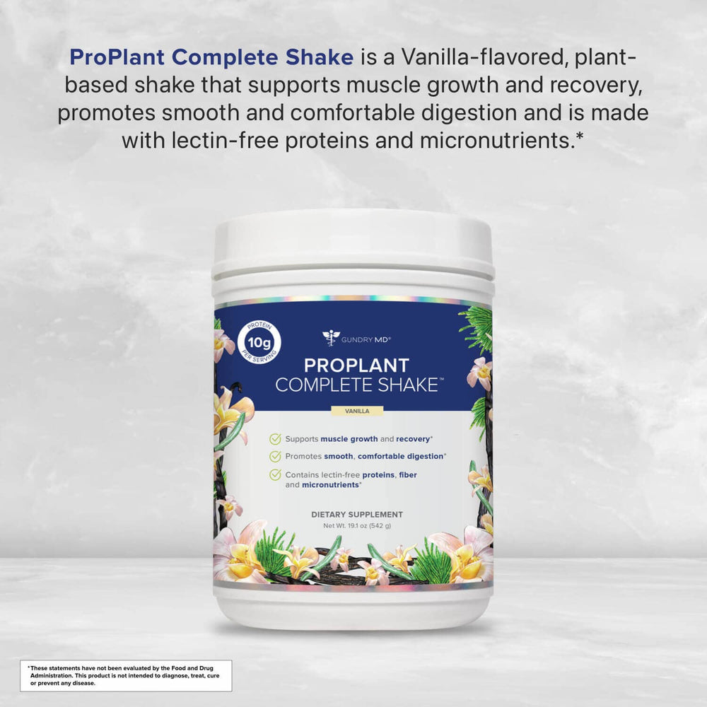Gundry MD Pro Plant Complete Shake Vanilla nutrition panel highlights fiber and protein