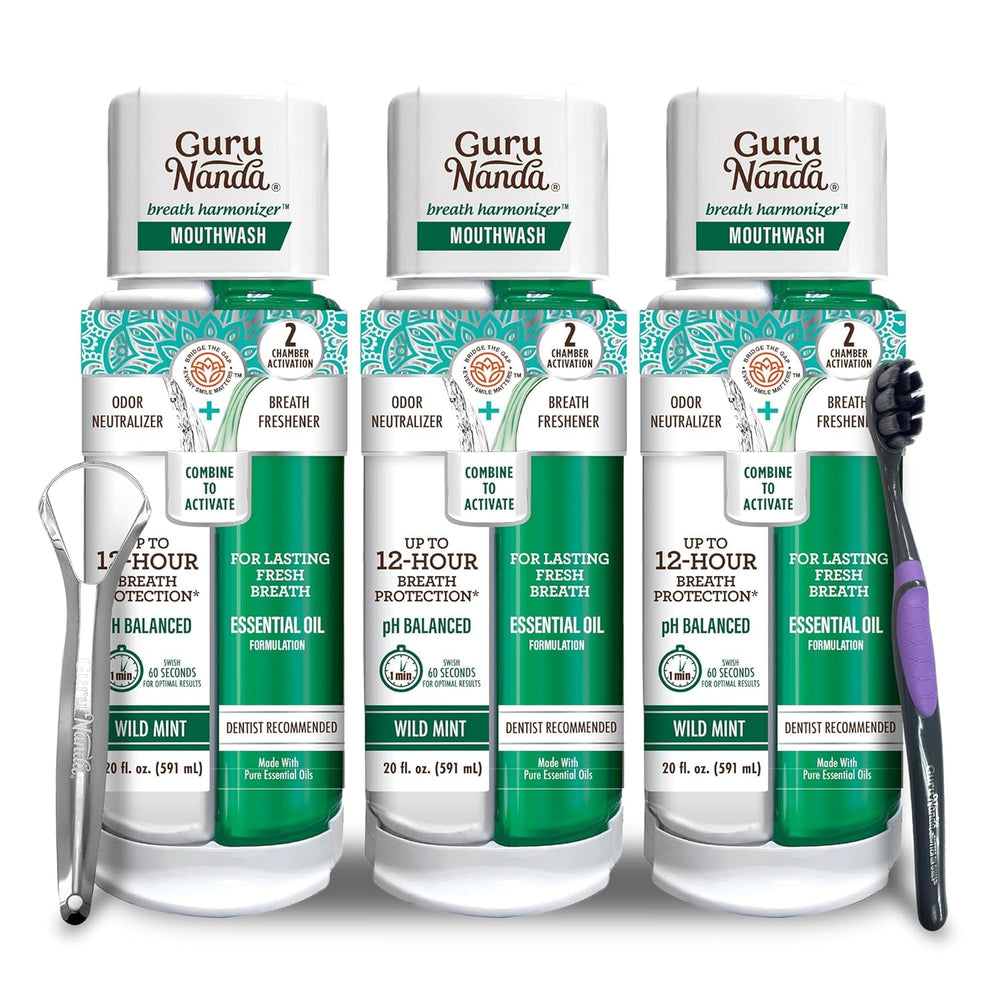 GuruNanda Breath Harmonizer dual-chamber bottle for long-lasting freshness.