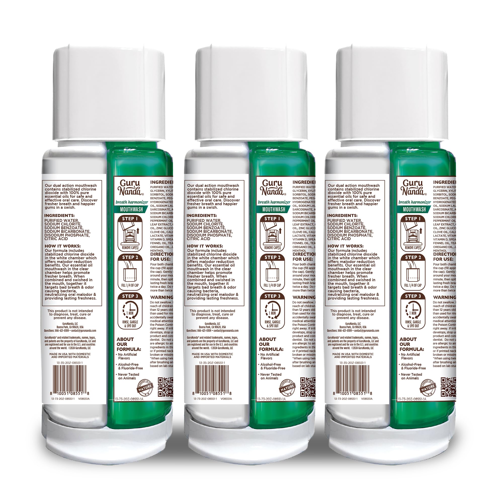 GuruNanda fresh-mouth scene highlights odor-control and a confident smile.