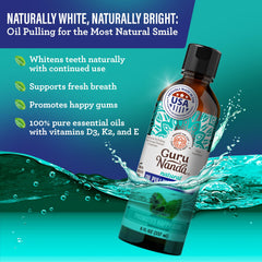 GuruNanda dual-barrel mouthwash bottle for breath refresh and stain reduction