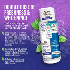 GuruNanda dual-barrel whitening mouthwash reduces bad breath and stains.