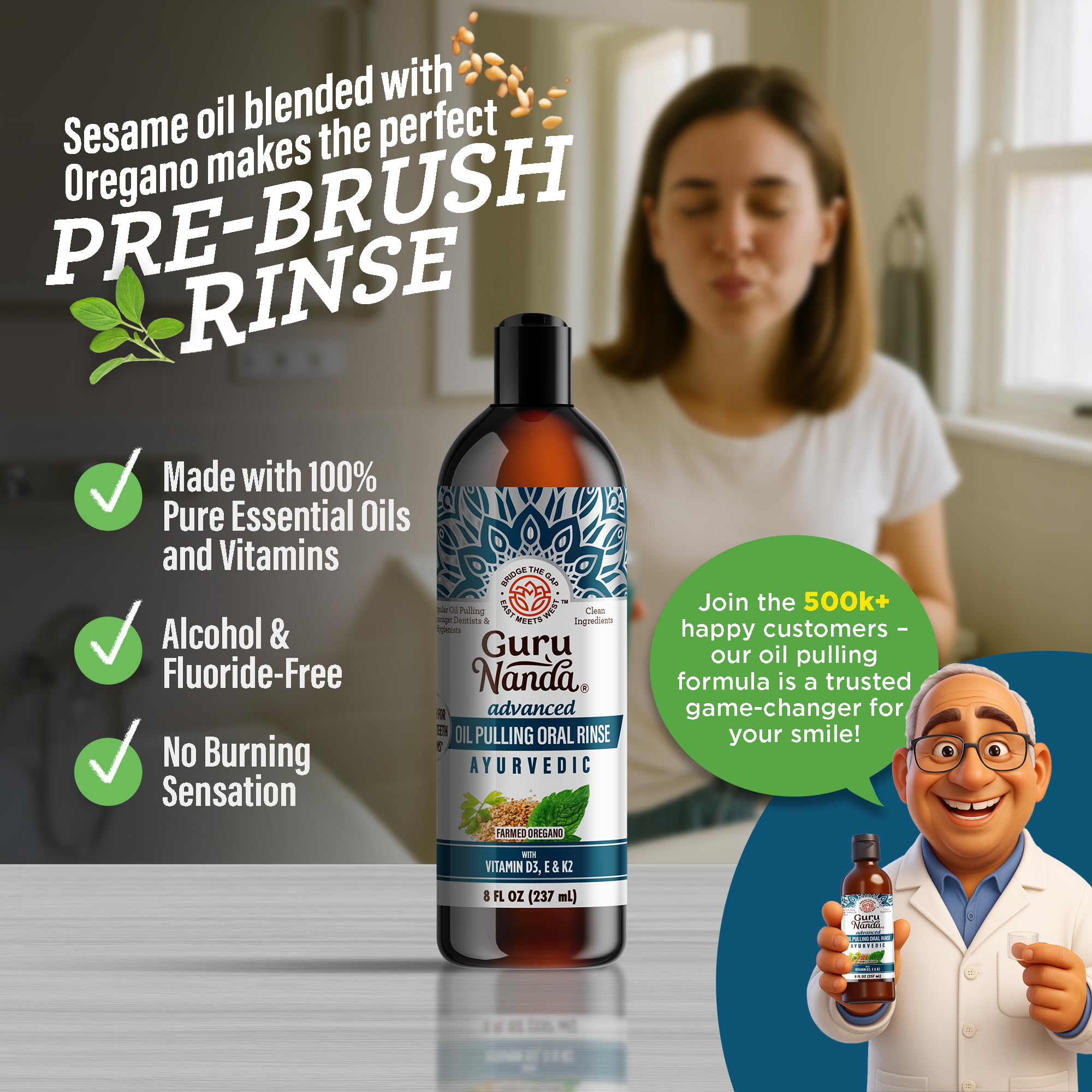Measuring cup with GuruNanda oil for easy dosing