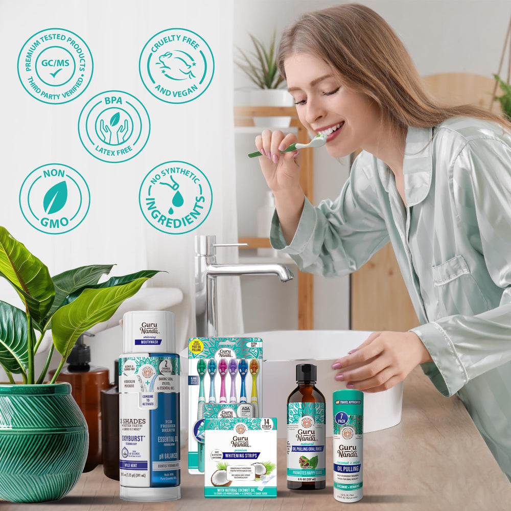 GuruNanda total smile makeover kit hero image showing complete oral care