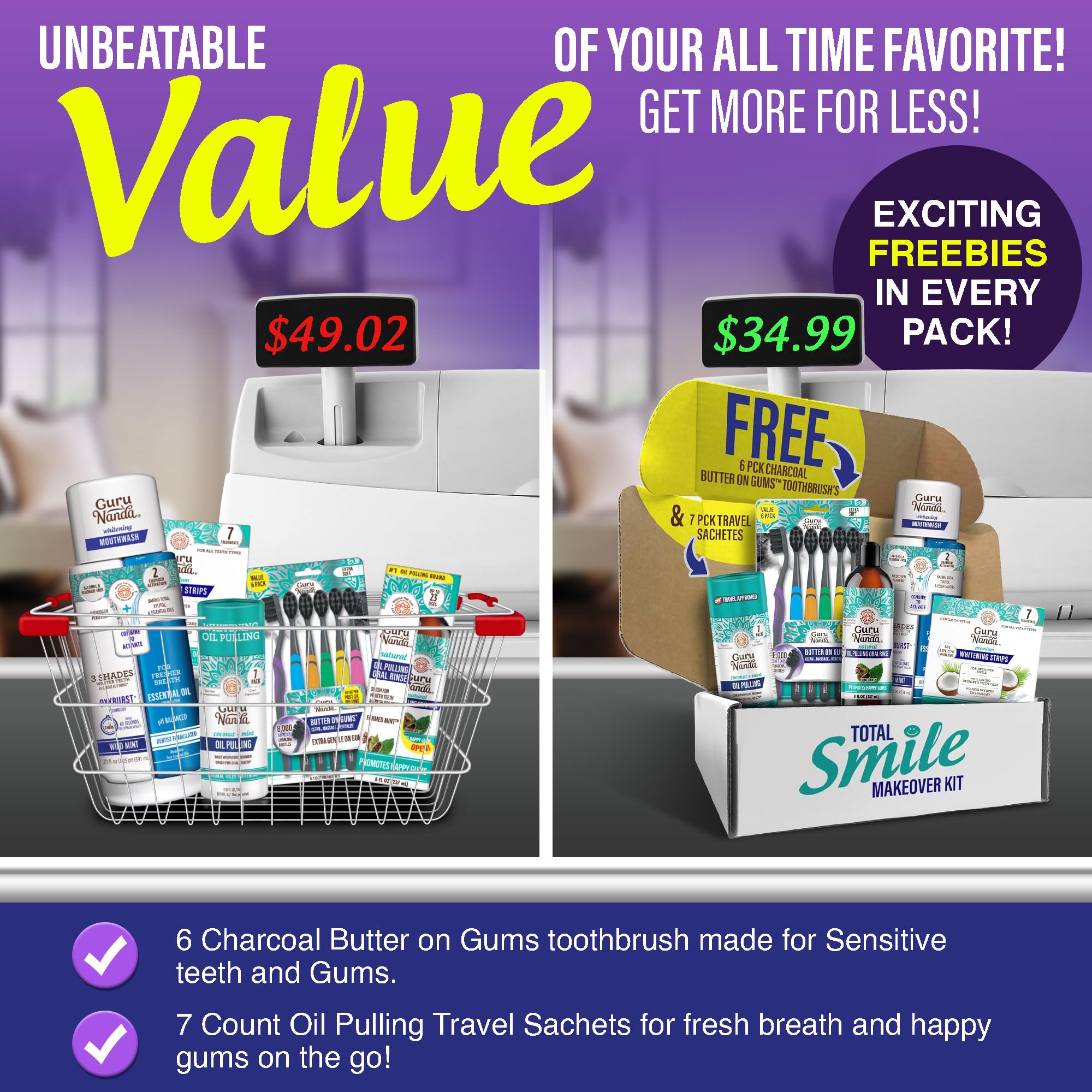 GuruNanda travel oil-pulling sachets offer on-the-go freshness.