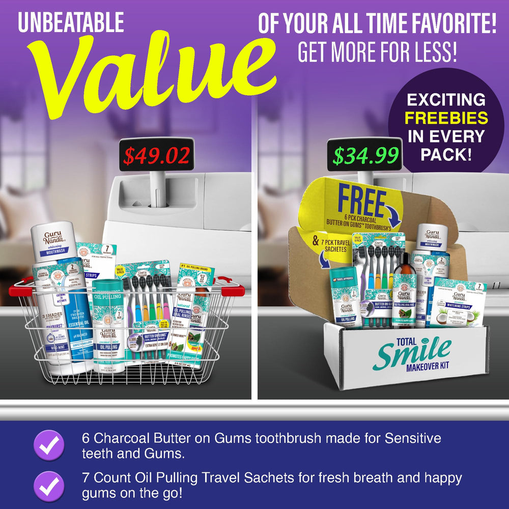 GuruNanda travel oil-pulling sachets offer on-the-go freshness.