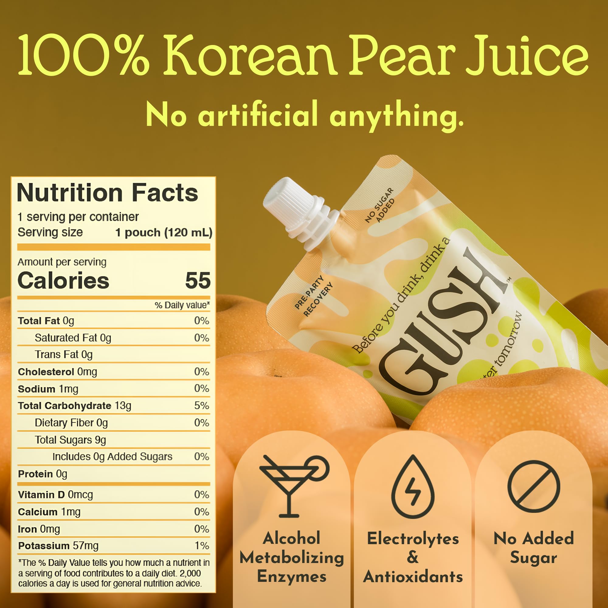 Gush pear juice pour showing convenient pouch for pre-game rituals