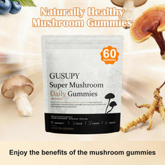 GUSUPY natural ingredients scene featuring mushroom blend and botanicals.