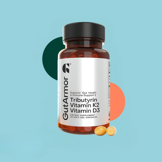 Gut Armor soft gels closeup showing smooth capsules for easy daily use.