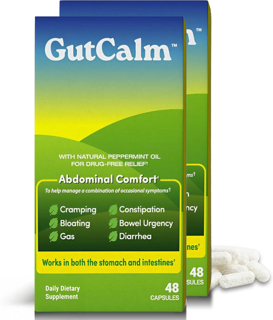 GutCalm bottle of peppermint oil capsules for digestive comfort.