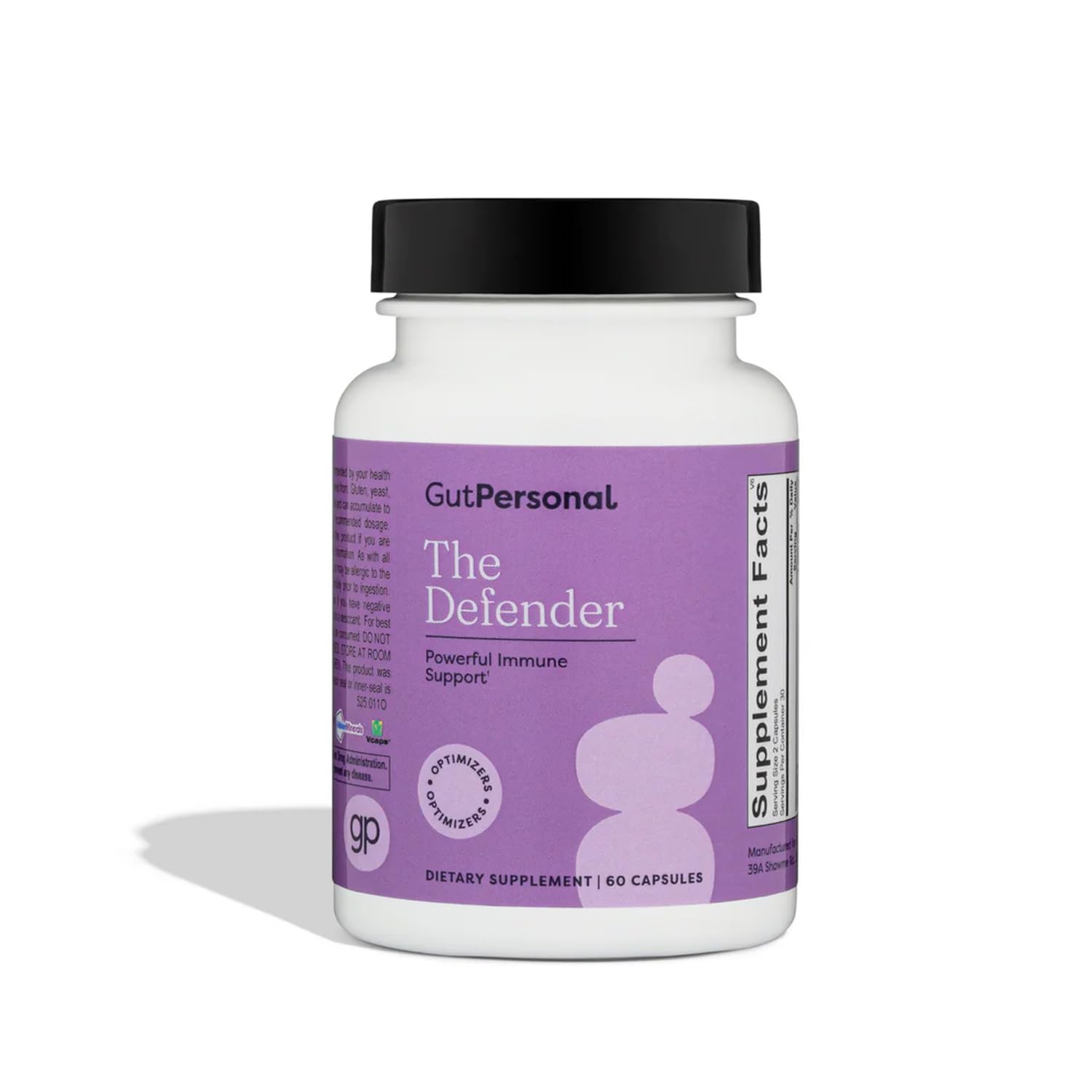 GutPersonal Defender bottle front showing label for daily immune support and natural ingredients.