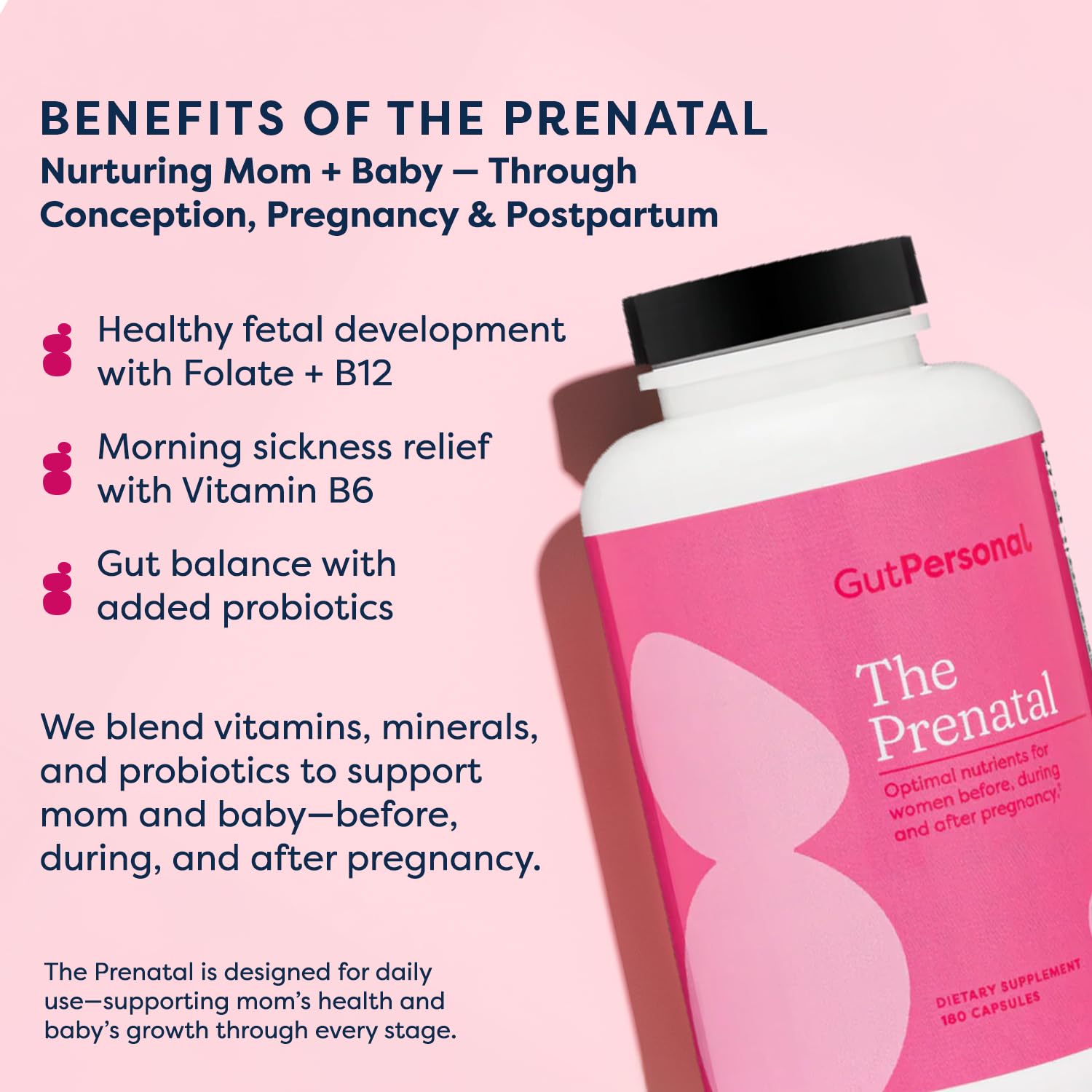 GutPersonal The Prenatal bottle and bag illustrate portable daily supplementation.
