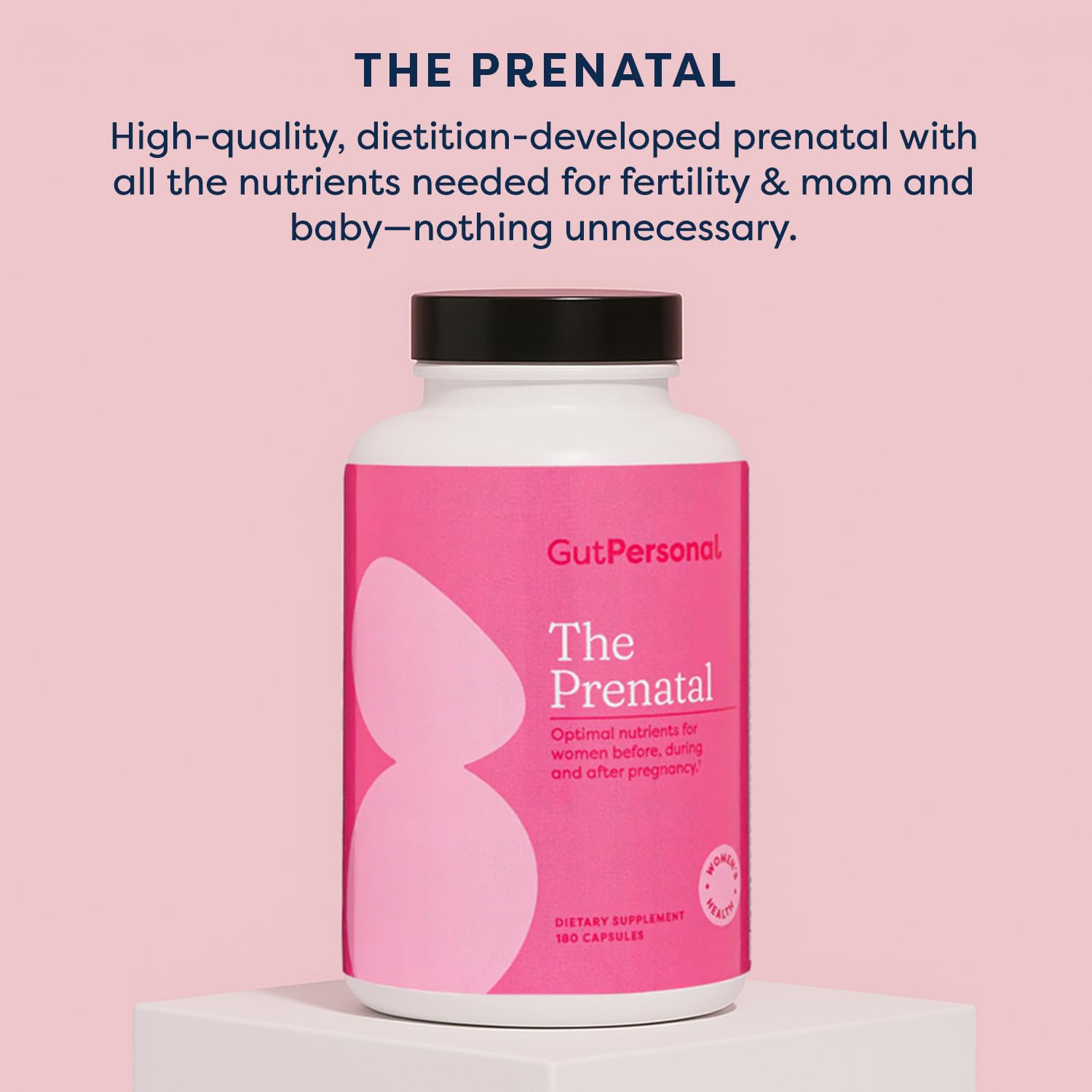 GutPersonal The Prenatal bottle shown with breakfast for daily routine.