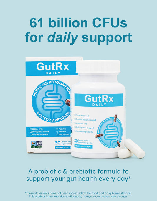GutRx capsules closeup highlighting enteric coated capsules for delivery