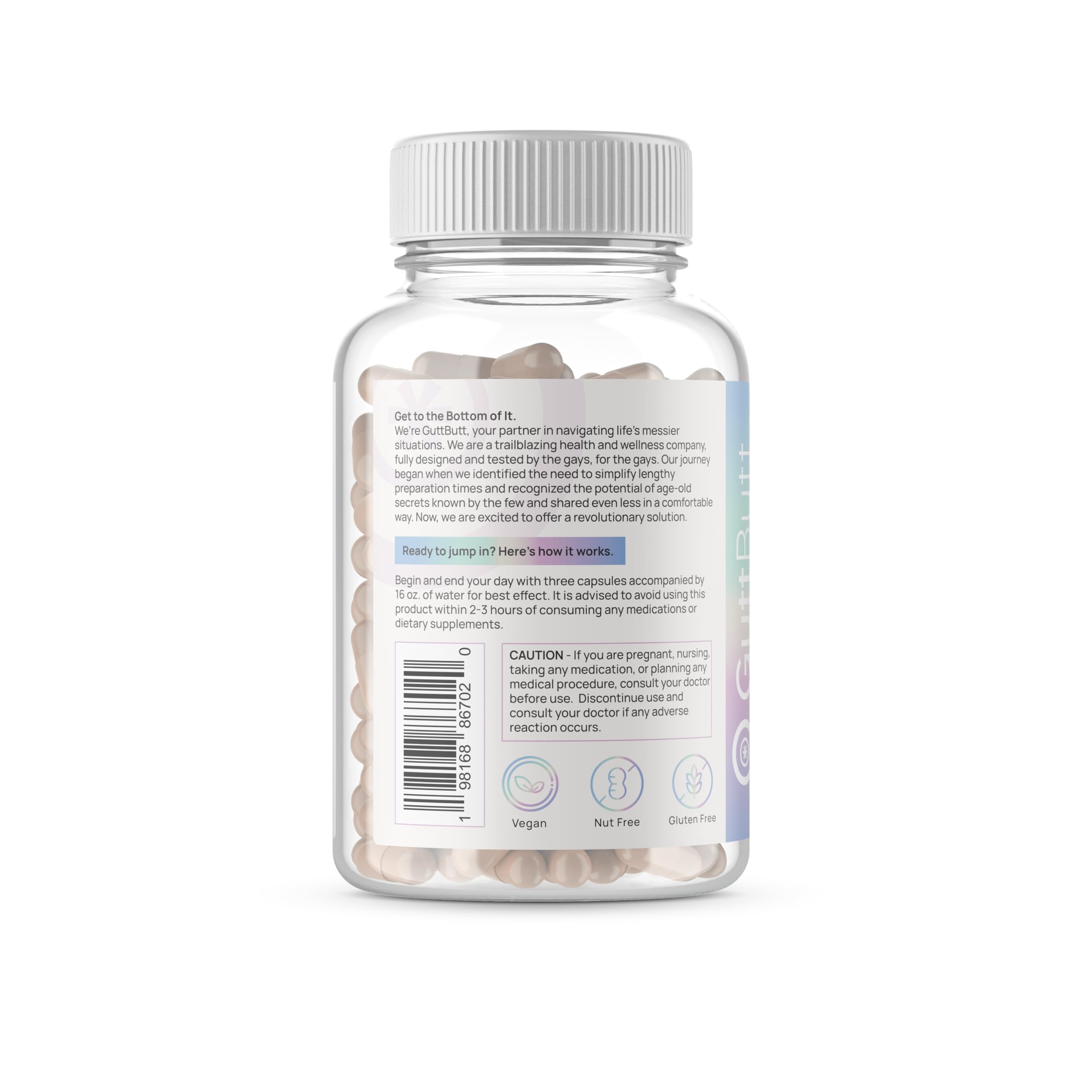 GuttButt capsules closeup showcases the plant-based fiber blend