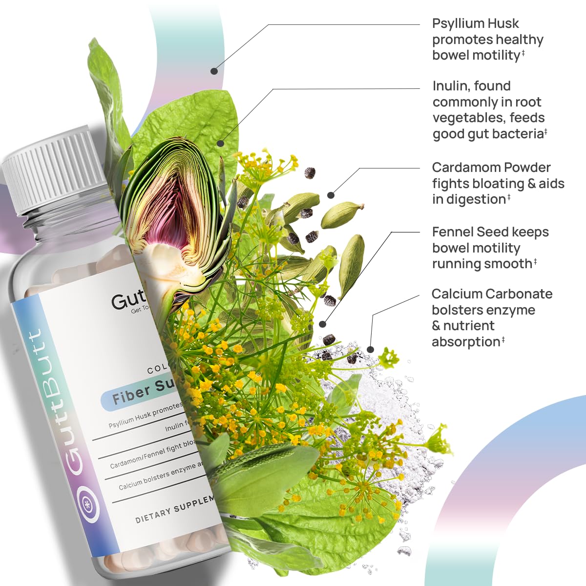 GuttButt label closeup reveals natural ingredients supporting daily digestive routine