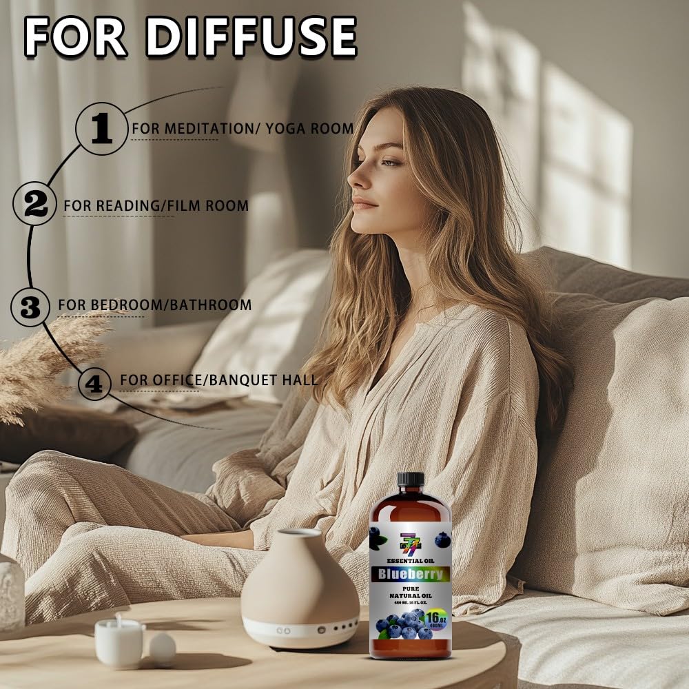GV77ZF Blueberry Essential Oil in a diffuser setup creating a calming atmosphere