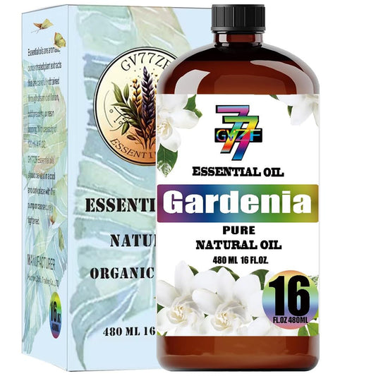 GV77ZF Gardenia essential oil in amber bottle front for diffuser aromatherapy