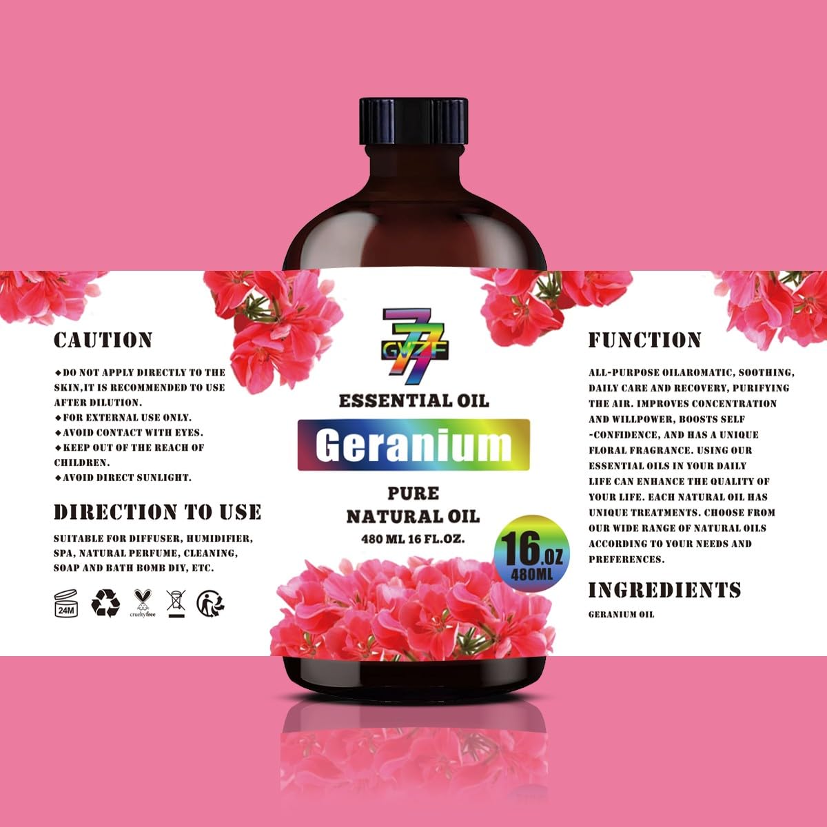 GV77ZF Geranium essential oil pairs with yoga and meditation routines.