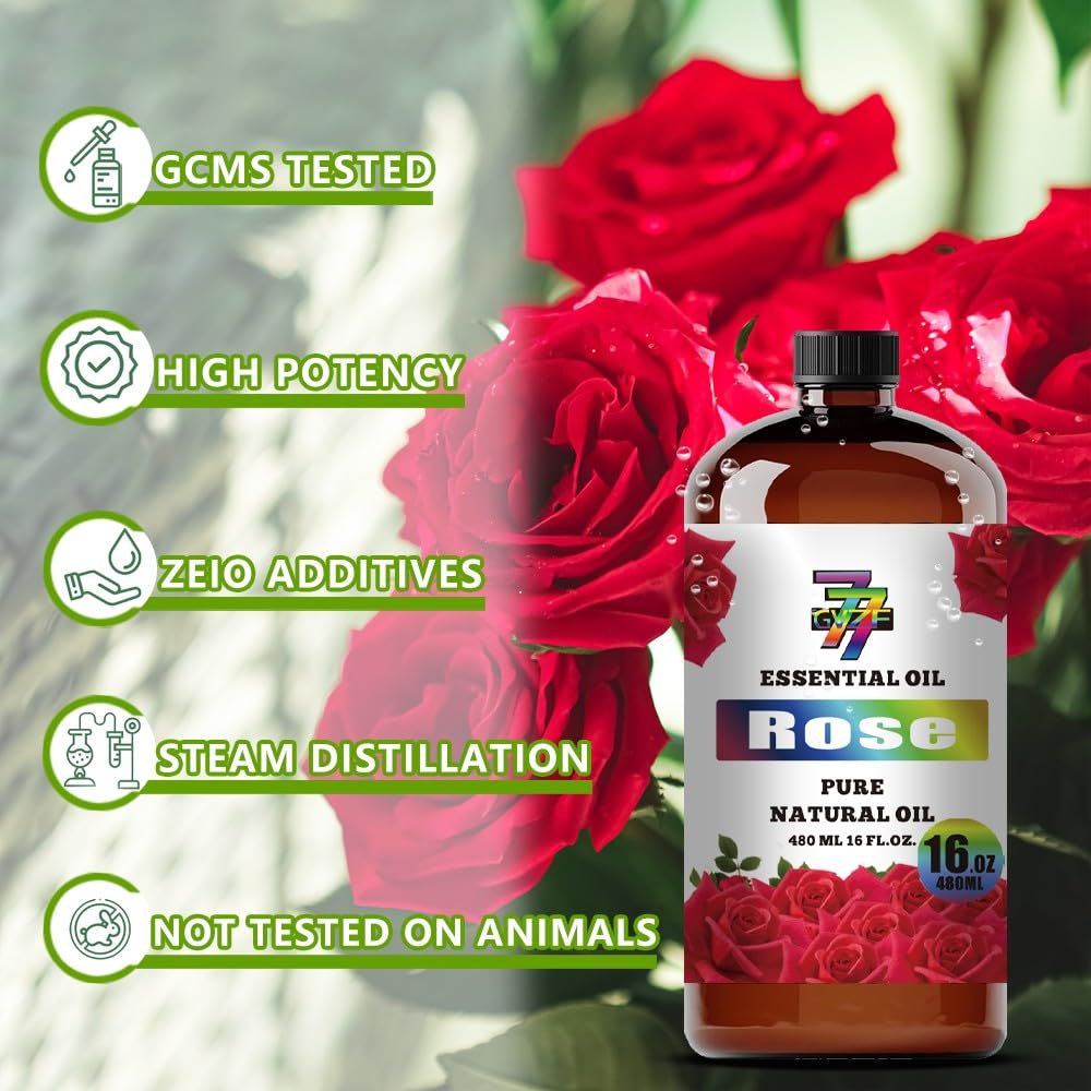 GV77ZF Rose Essential Oil in amber bottle preserves scent quality