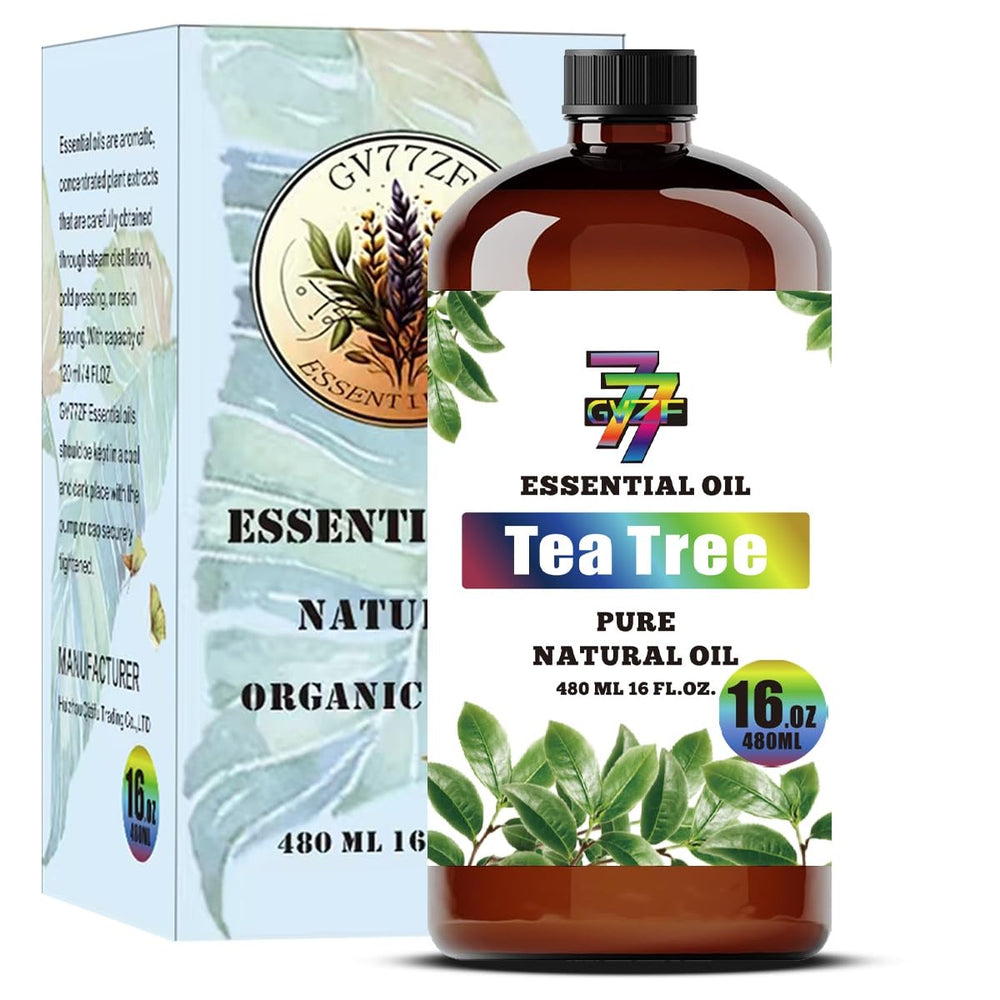GV77ZF Tea Tree essential oil bottle, 16oz, long-lasting aroma for diffusers.