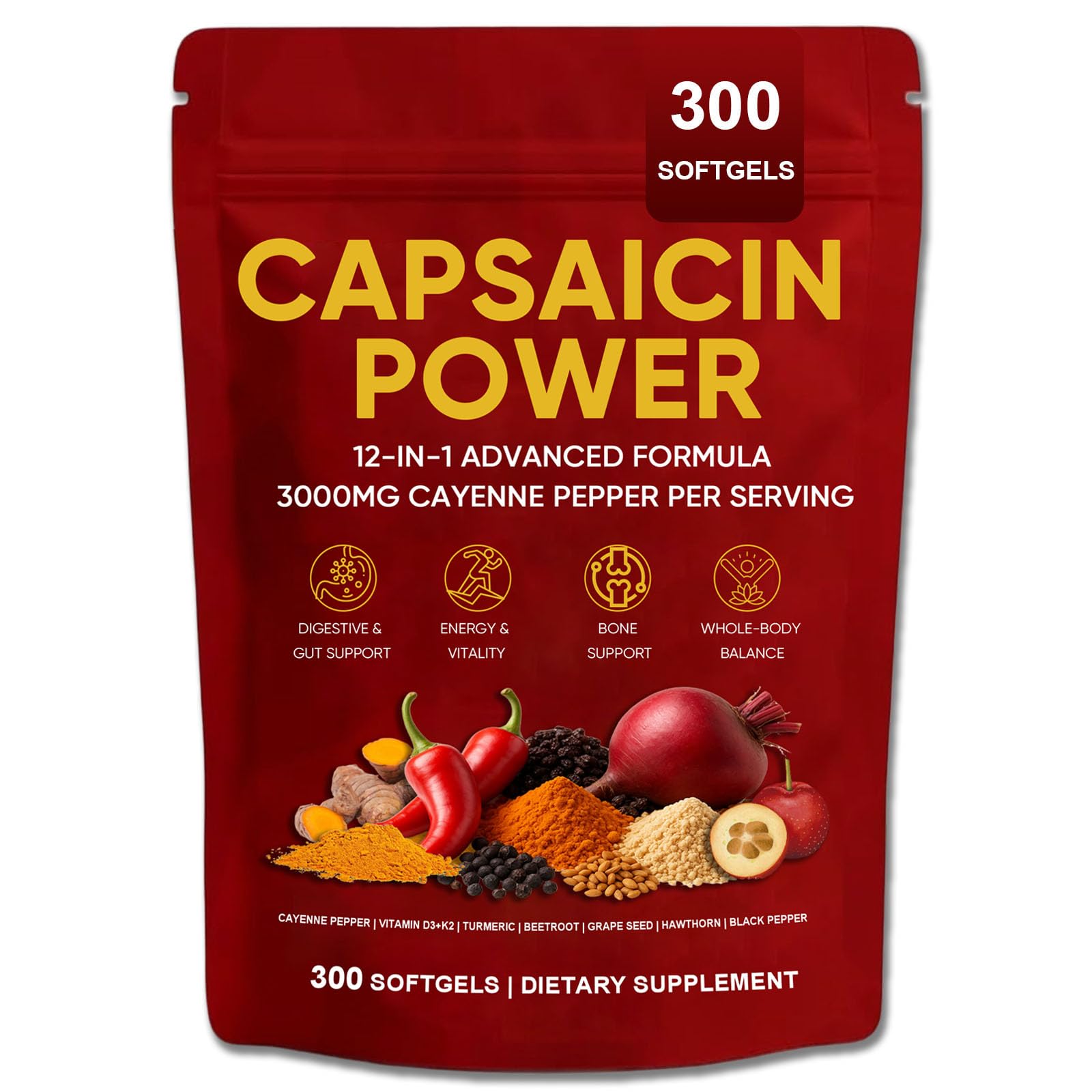 GXSAE Capsaicin Power capsules bottle close-up highlighting daily wellness support
