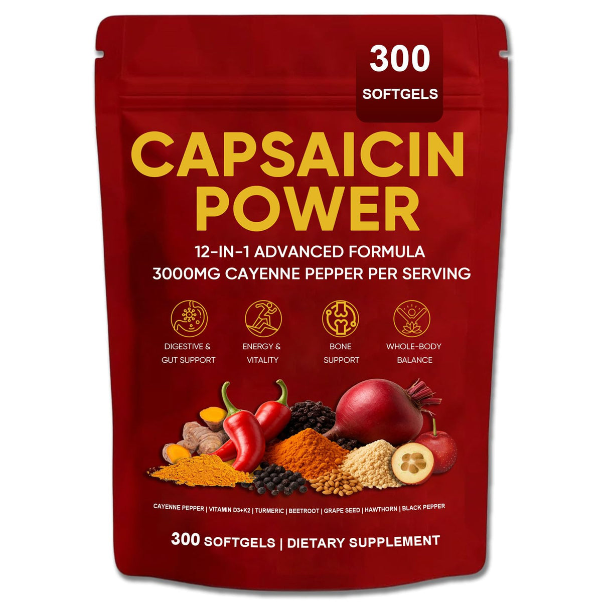 GXSAE Capsaicin Power capsules bottle close-up highlighting daily wellness support