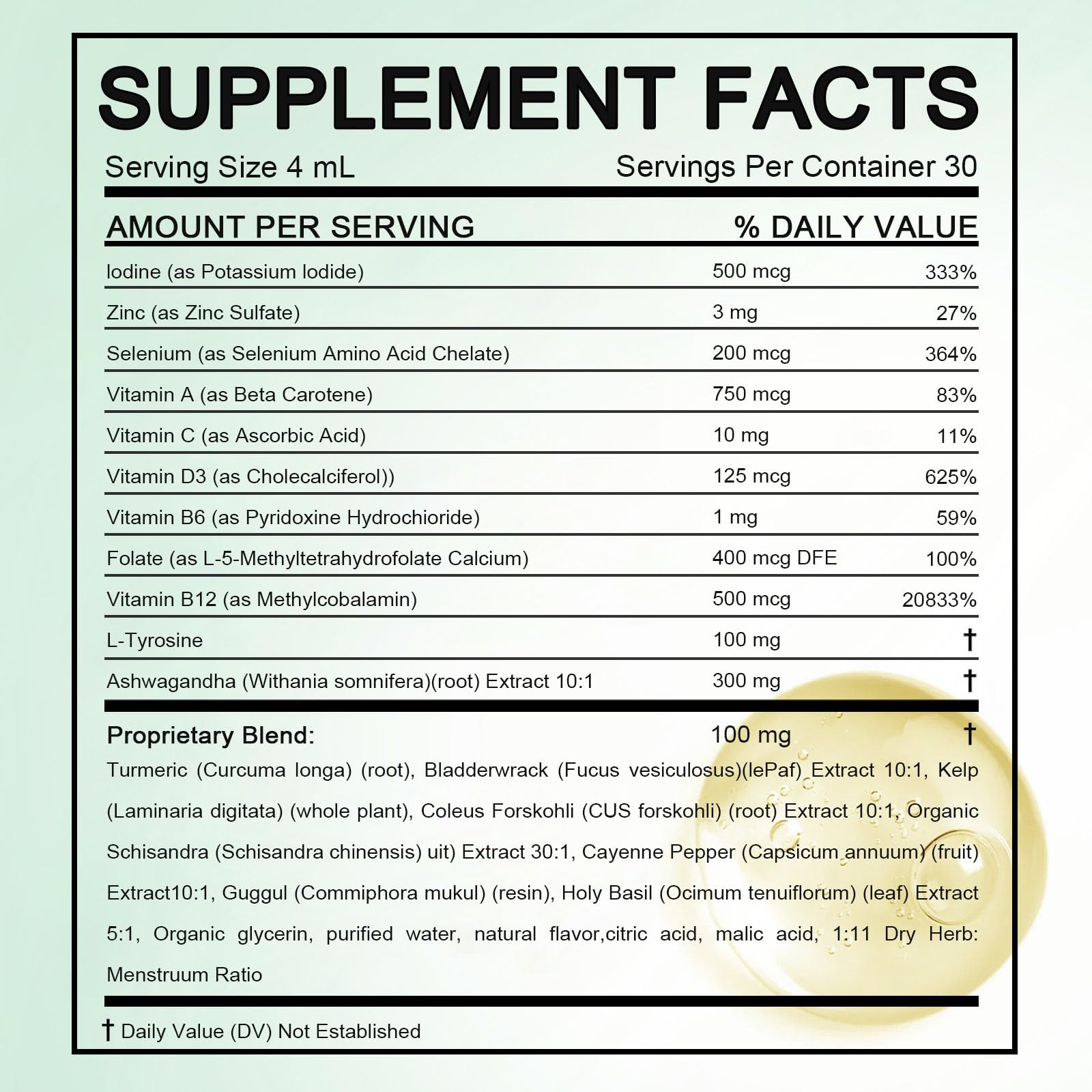 GXSAE Kindled Thyroid Drops label highlights essential minerals and natural adaptogen.