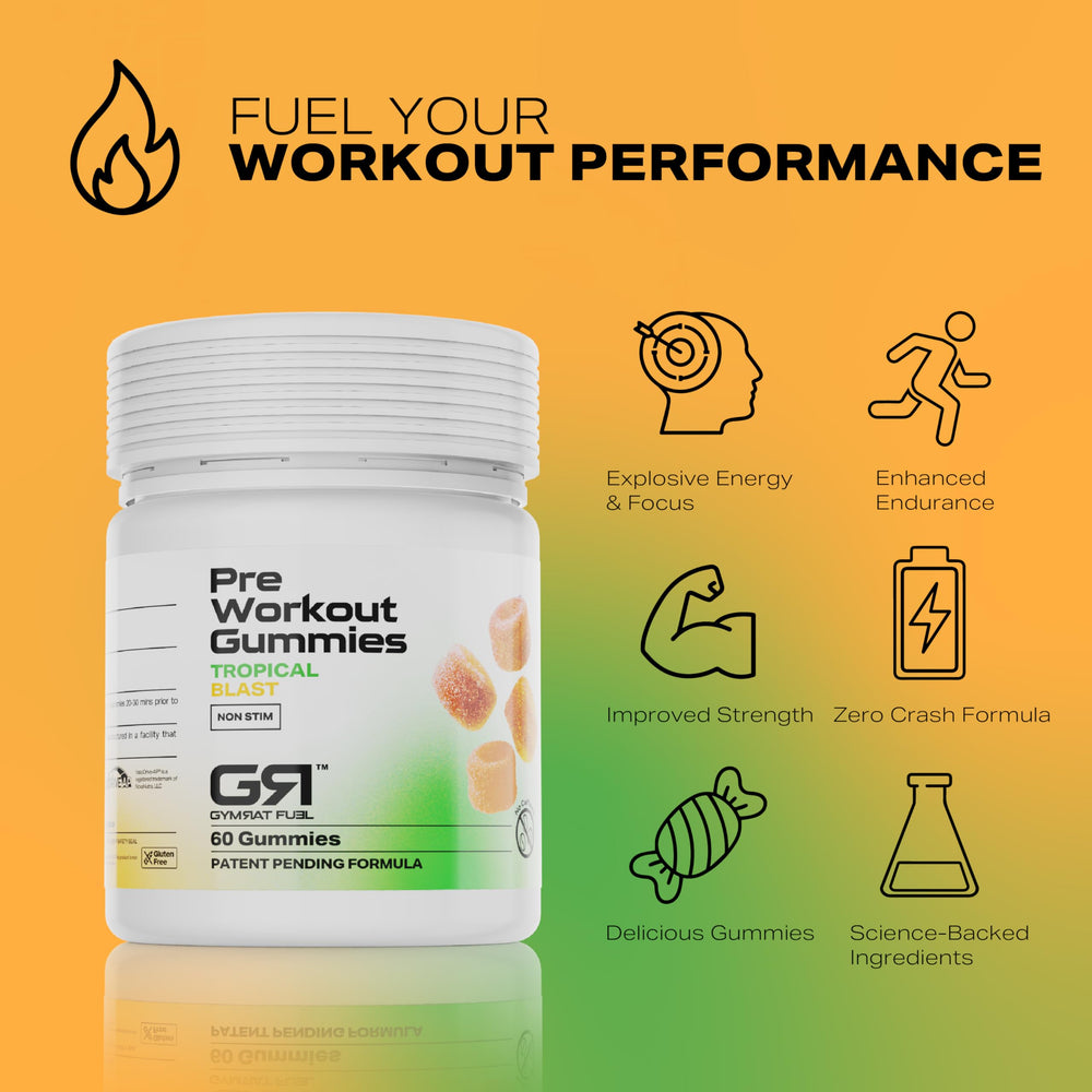 Gymrat Fuel packaging front shows USA made GMP certified badge and design.