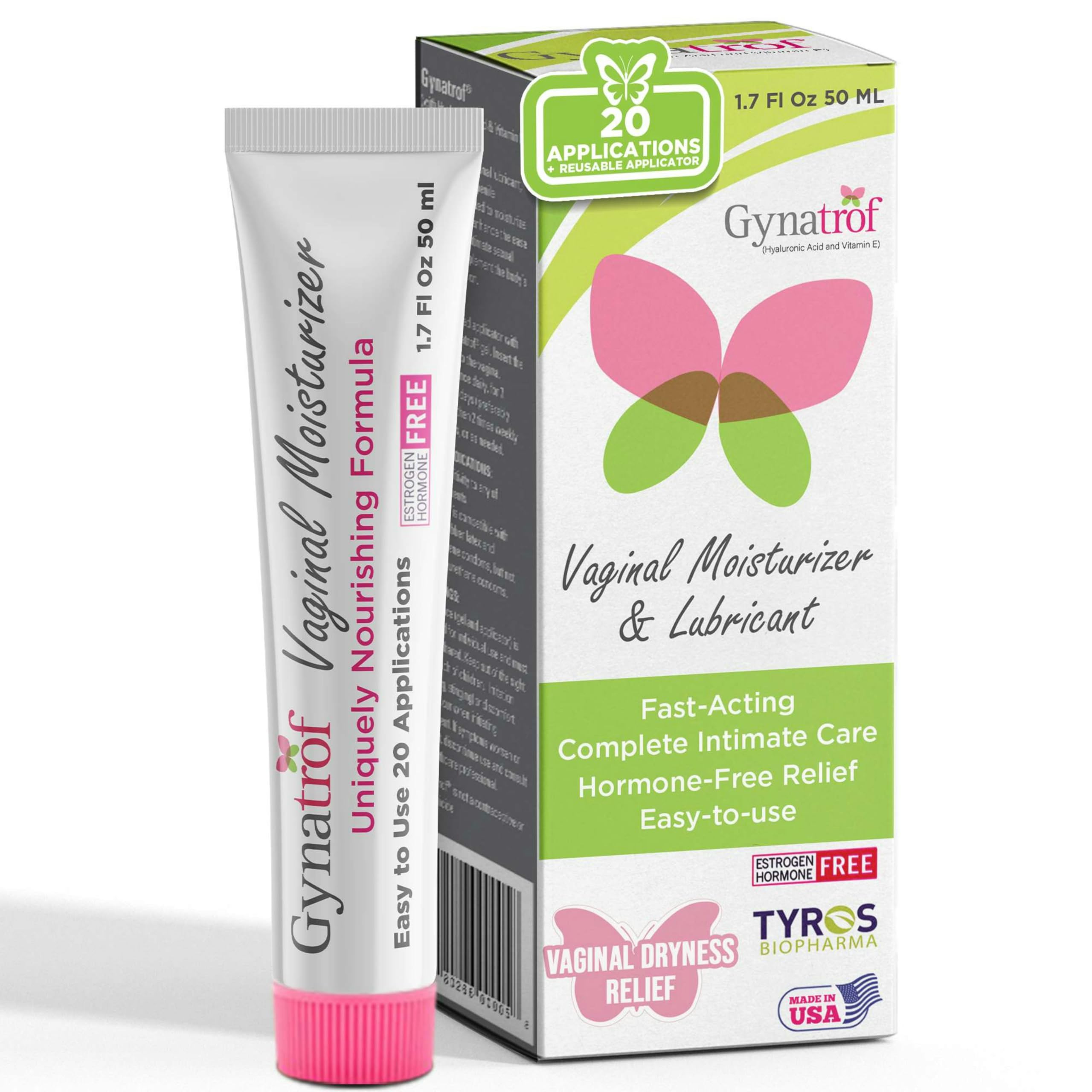 Gynatrof vaginal moisturizer bottle showing long-lasting hydration for daily use
