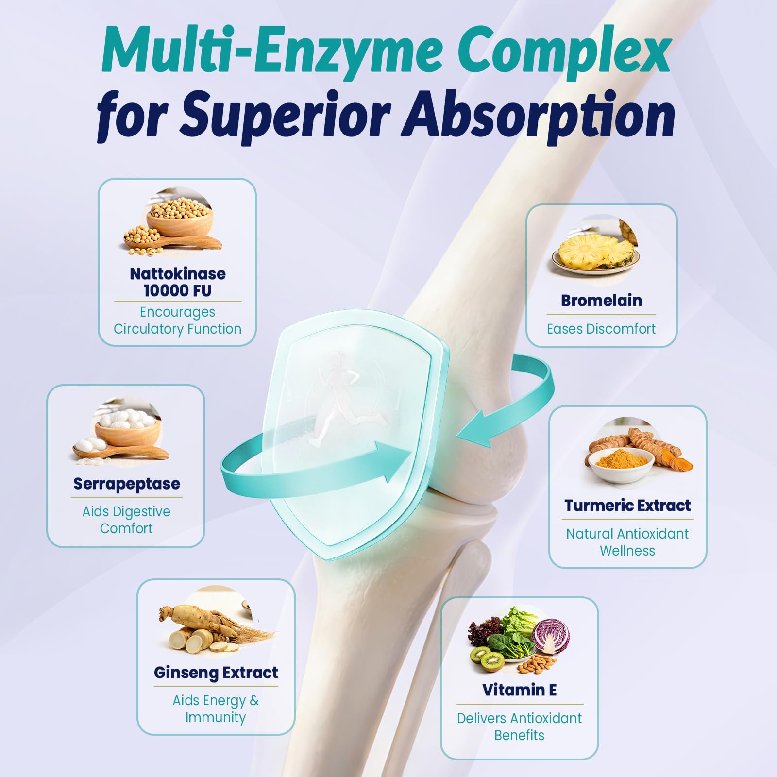 Gyumolics multi-enzyme blend label detail featuring key ingredients