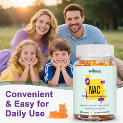 Gyumolics NAC gummy dual-dose packaging for family use