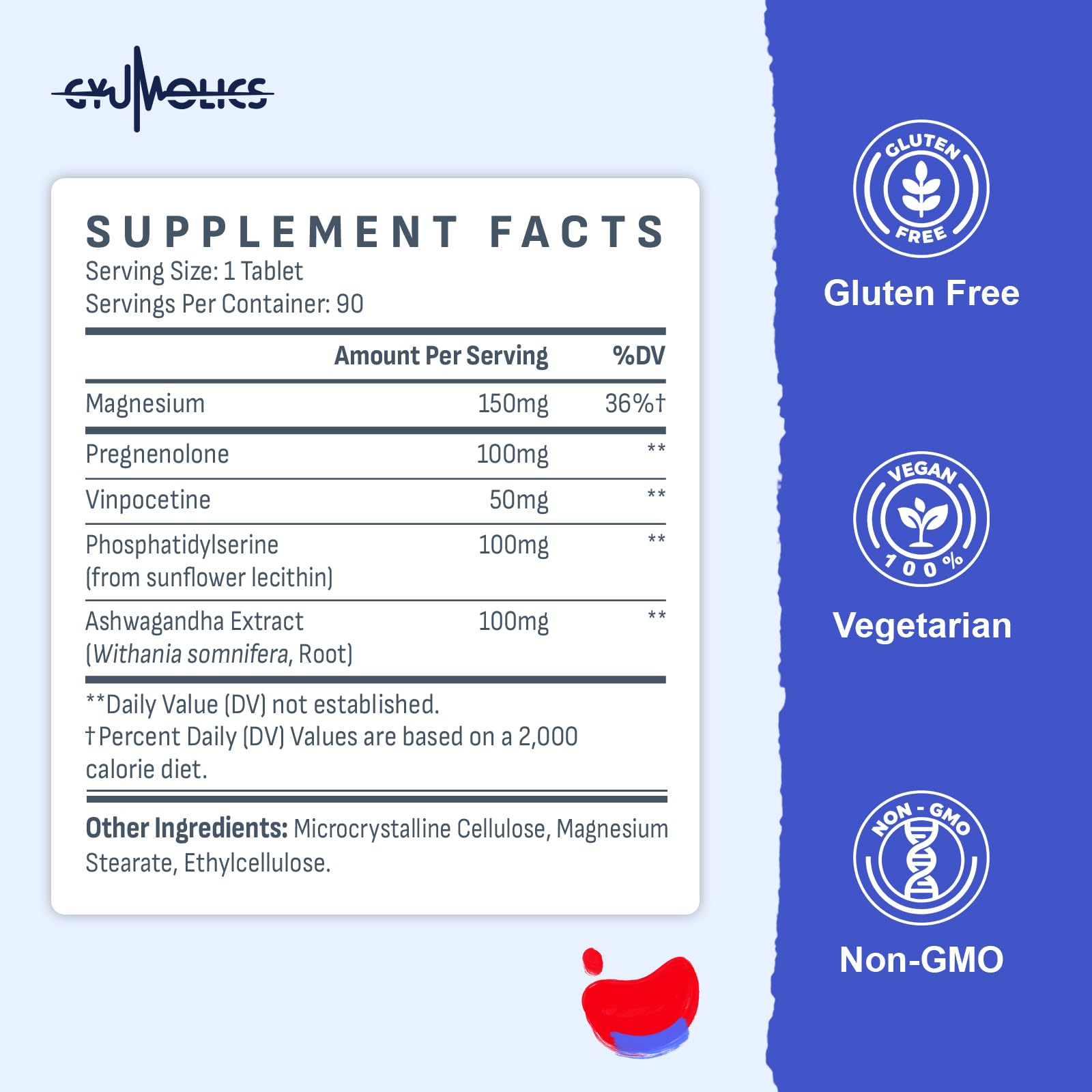 Gyumolics Pregnenolone ingredients panel features multi-ingredient blend