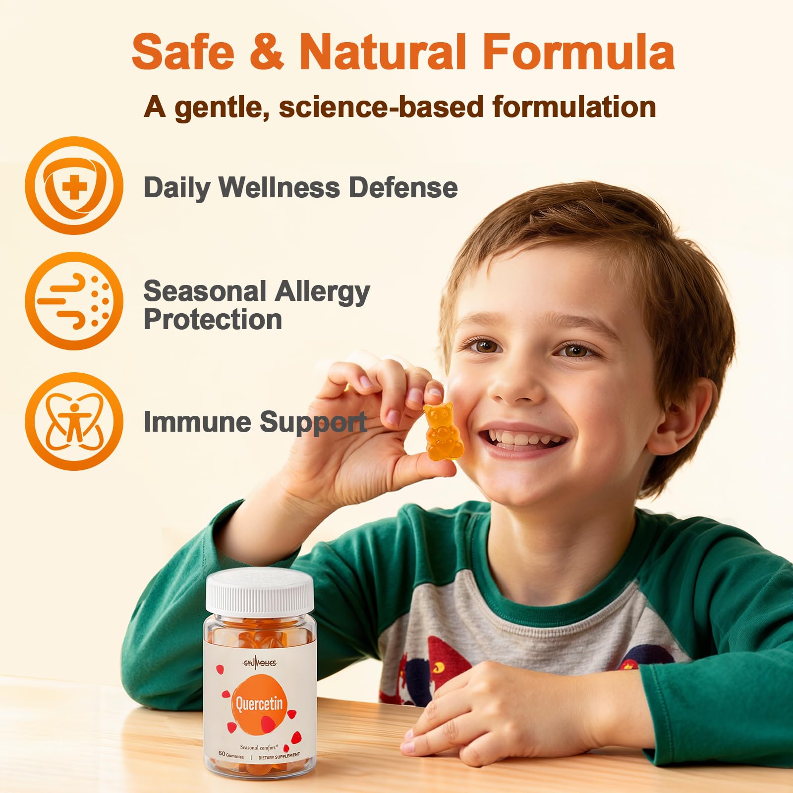 Close-up view of Gyumolics Quercetin Gummies for Kids highlighting texture and color