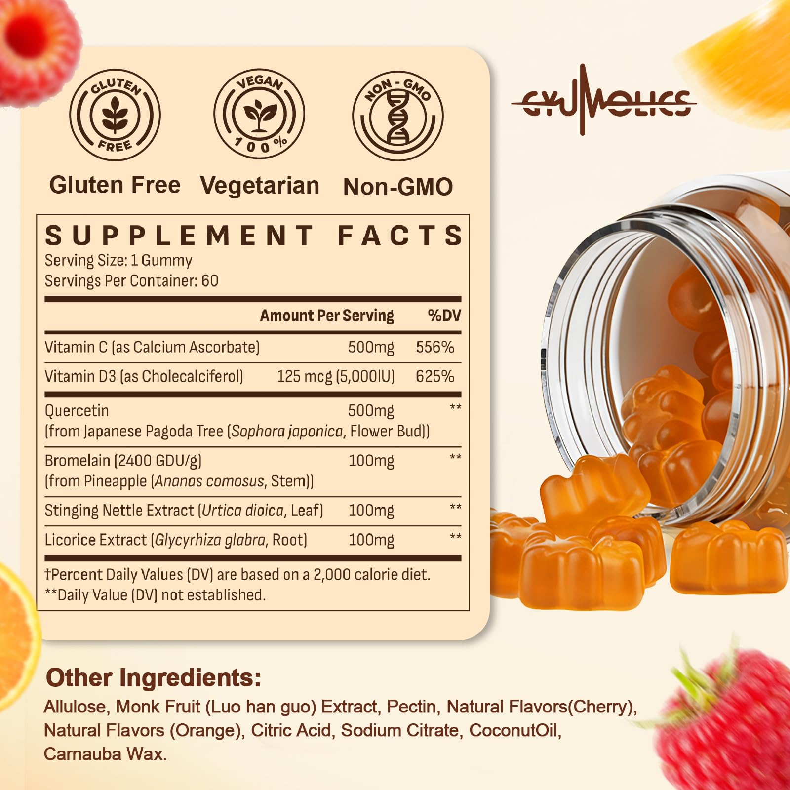Gyumolics Quercetin for Kids packaging with vegan logo and recyclable design