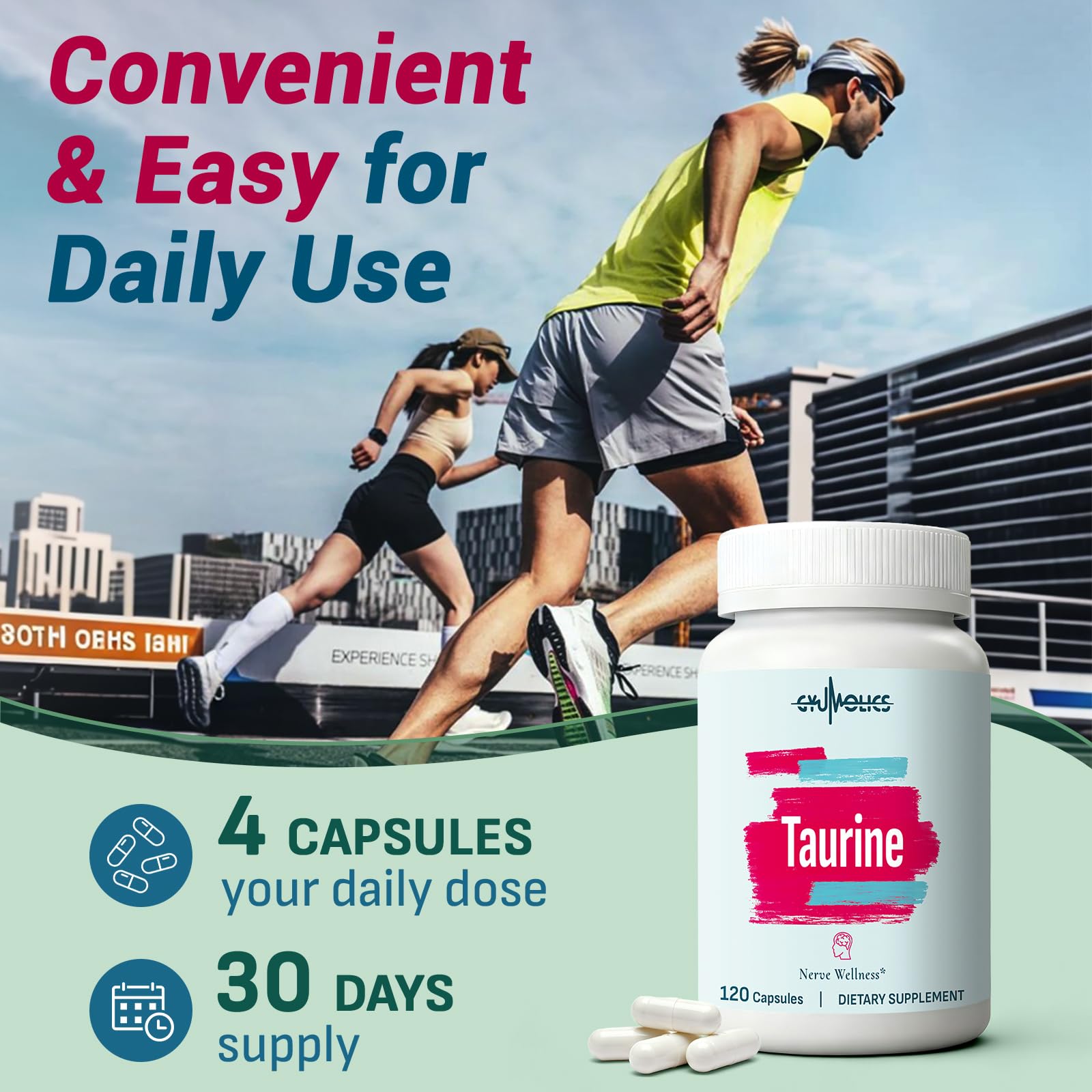 Gyumolics Taurine vegetarian capsules ready for regular use.