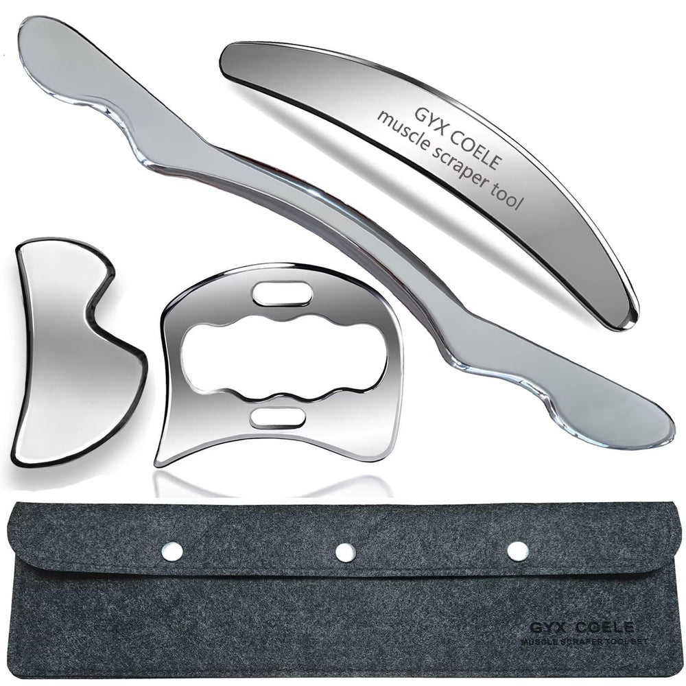 GYX COELE professional muscle scraping tool set with case for targeted soft tissue therapy.