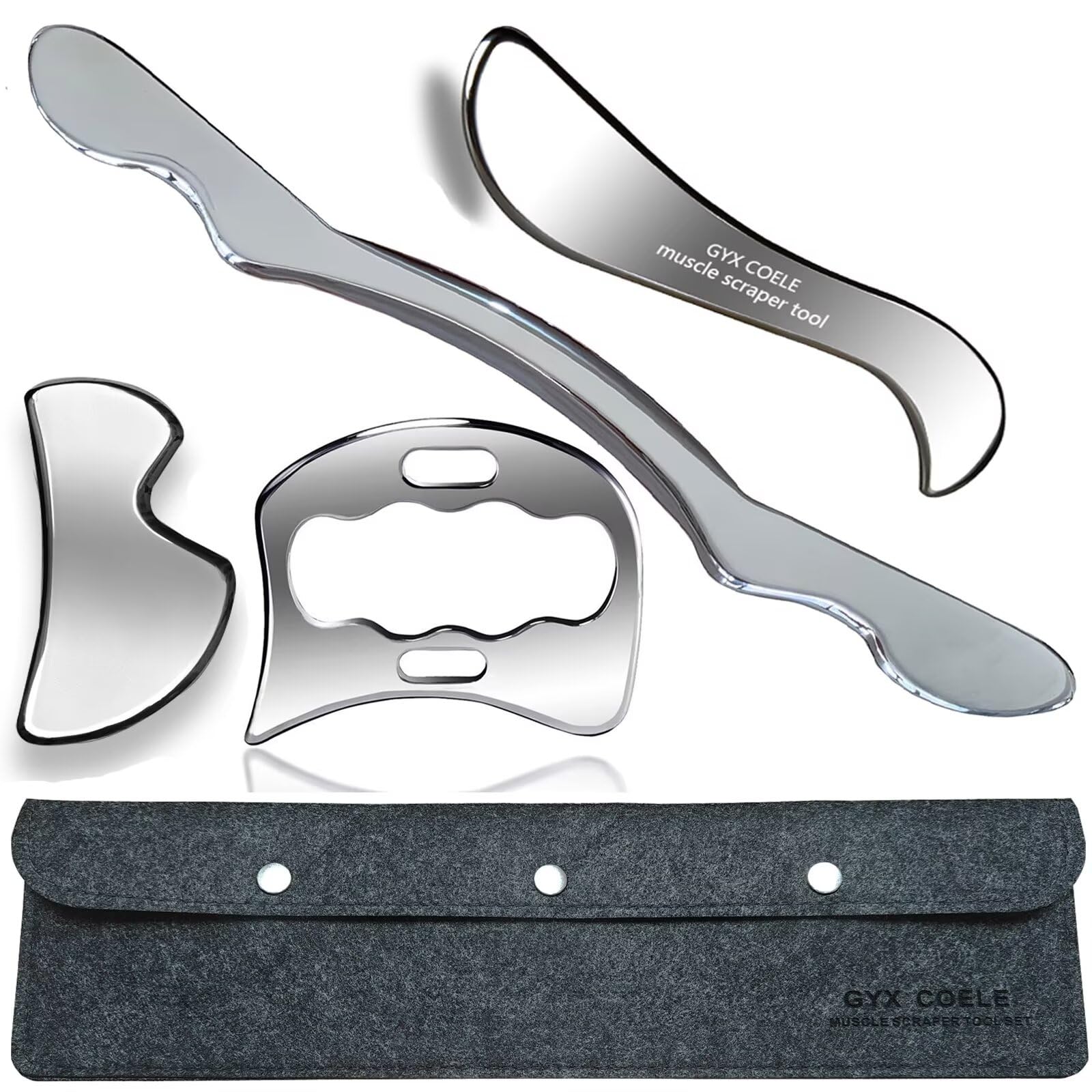 GYX COELE stainless steel muscle scraper set in case for organized storage