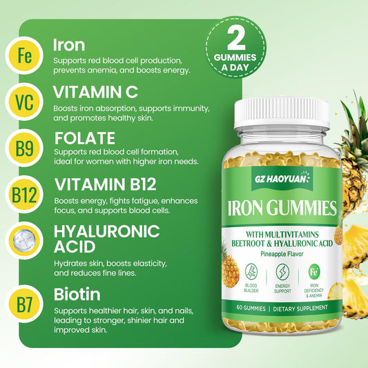 GZ Hao Yuan Iron Gummies label highlights vitamins and minerals