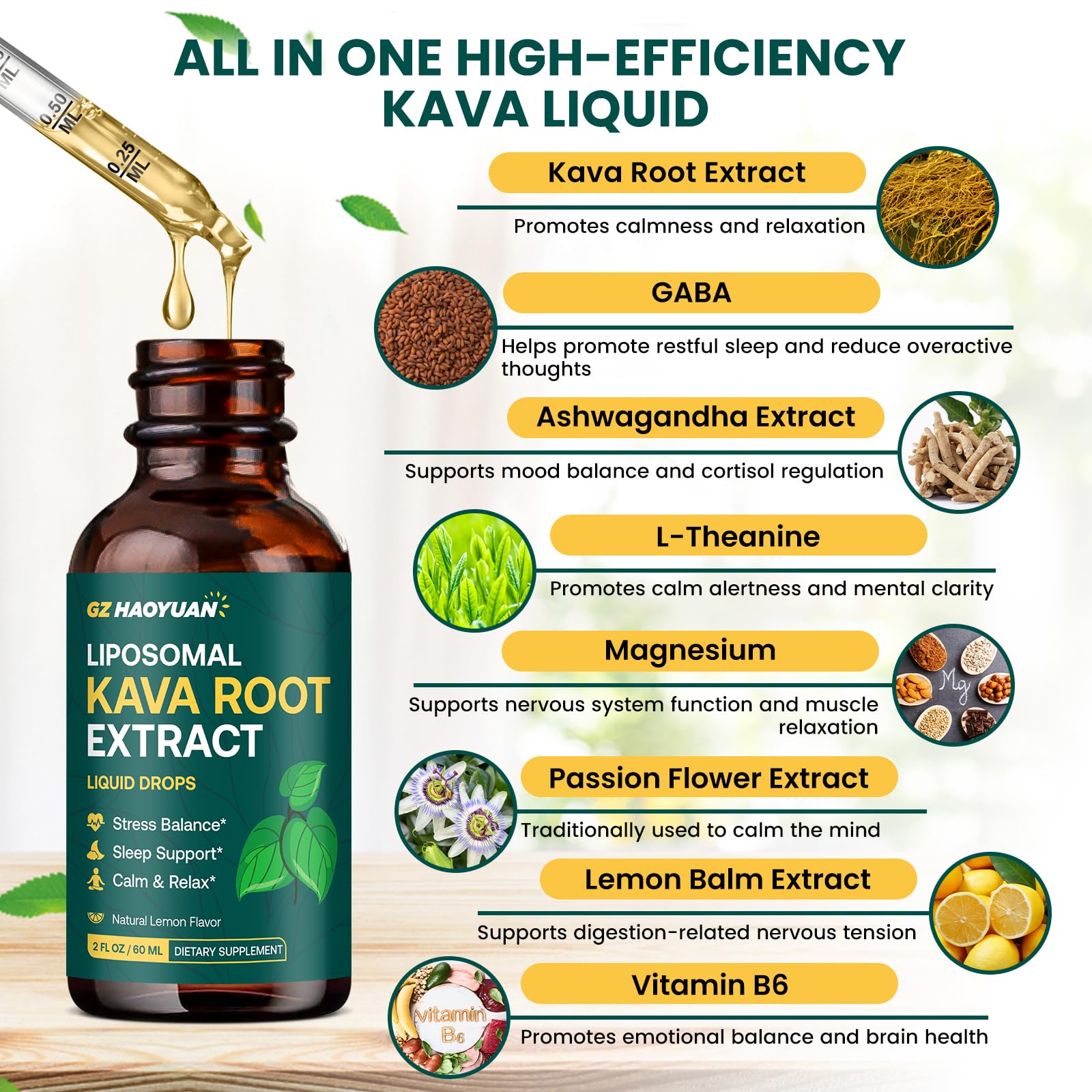 GZ HAOYUAN Kava Liquid drops with dropper for precise dosing.
