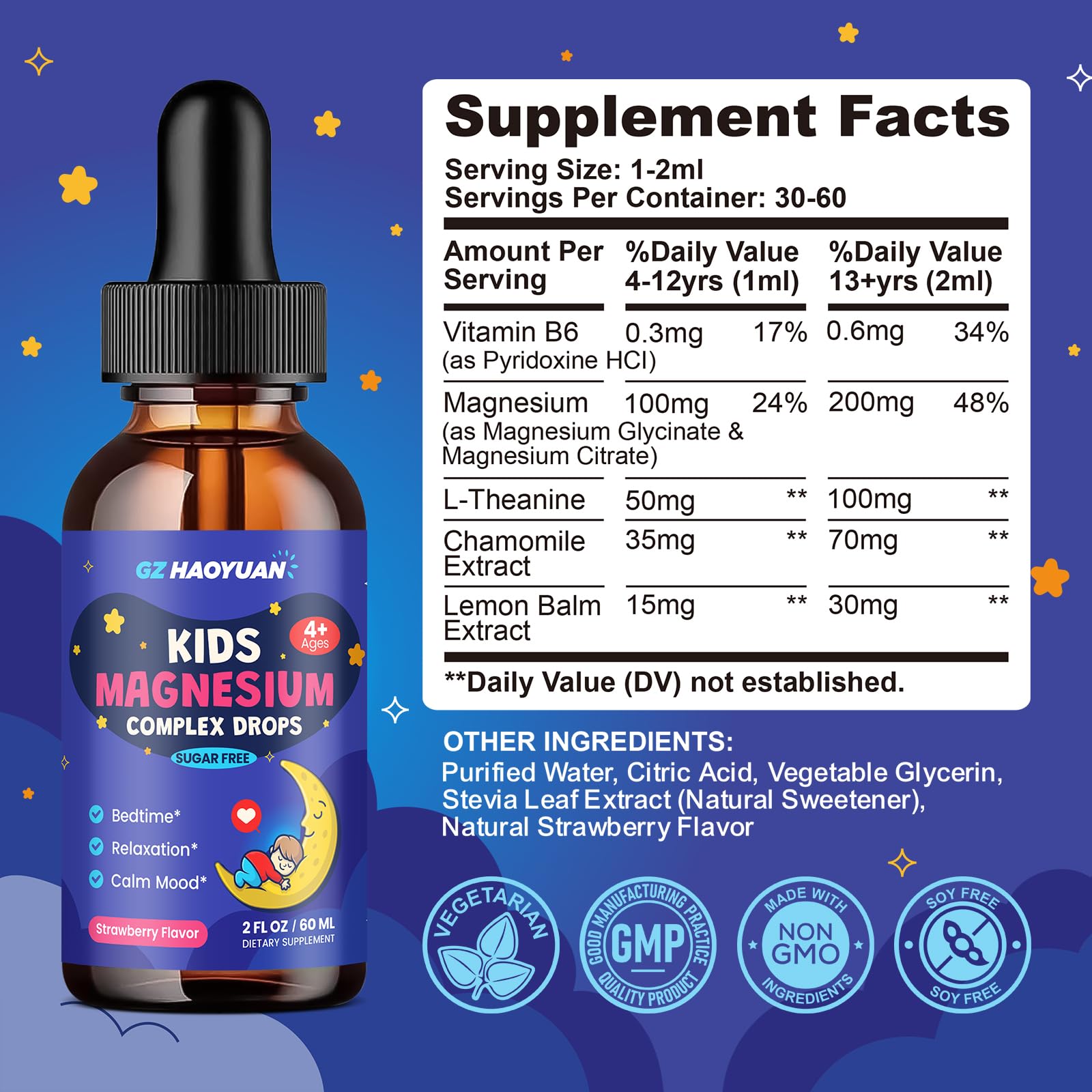 GZ HAOYUAN kids magnesium drops strawberry flavor for calm focus