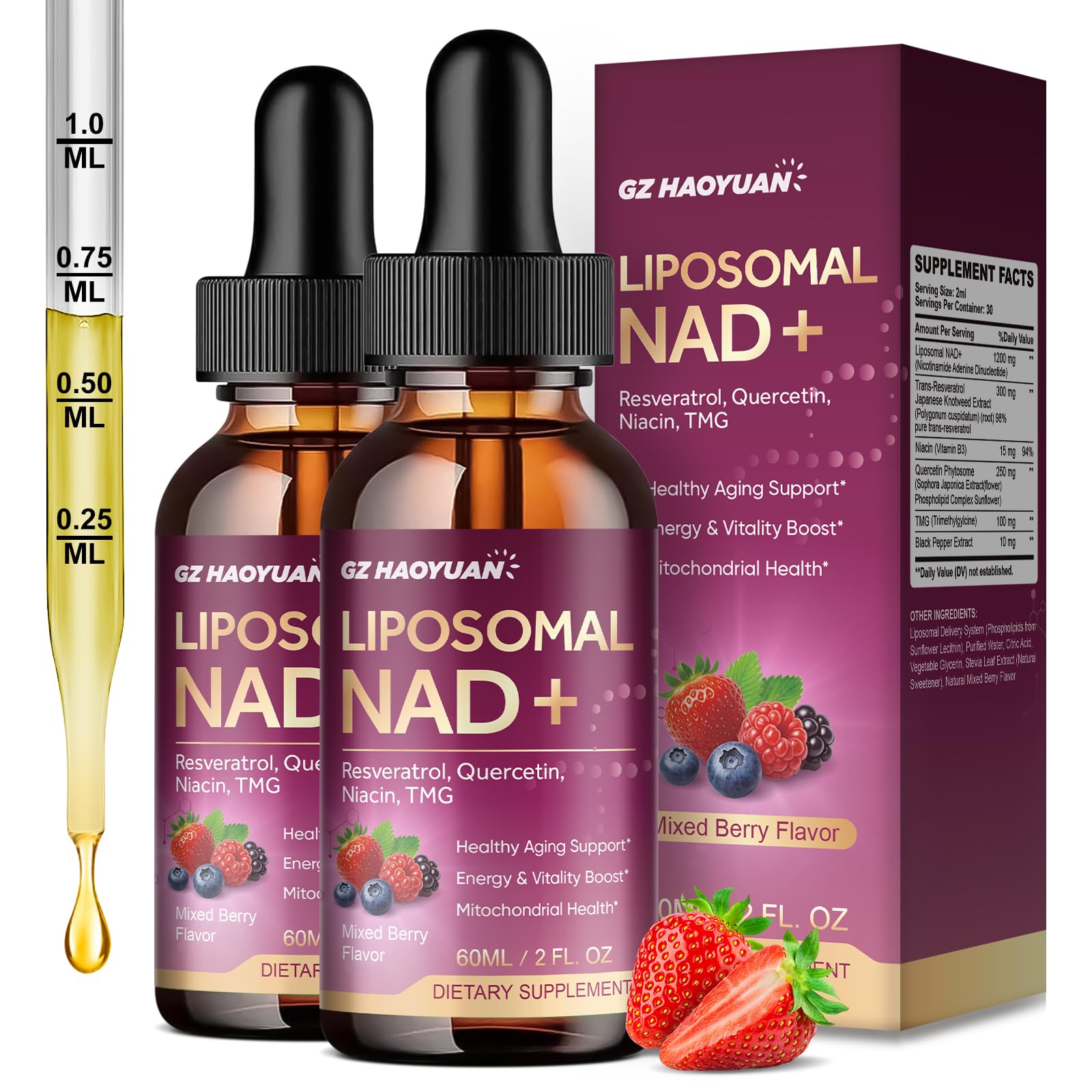 GZ HAOYUAN liposomal NAD+ drops bottle for daily energy support
