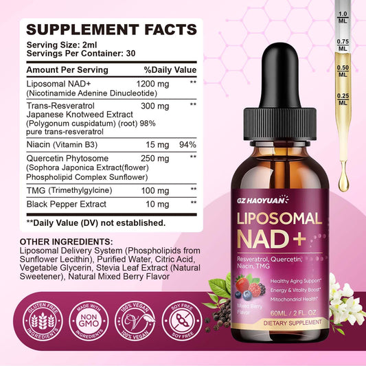 Dropper dispensing NAD+ liquid for fast absorption