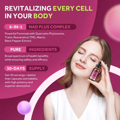 Ingredients panel featuring resveratrol and quercetin in the formula