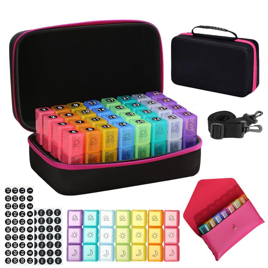 GZWENHAN 31 day pill organizer pink case for streamlined medication management.