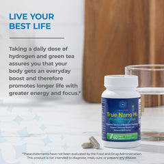 Healthy lifestyle setup featuring True Nano H2 Green Tea energy