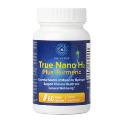 H2 Universe True Nano H2 Turmeric bottle for easy daily use and on-the-go supplementation.