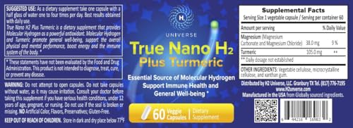 H2 Universe True Nano H2 Turmeric capsules support convenient daily antioxidant intake.