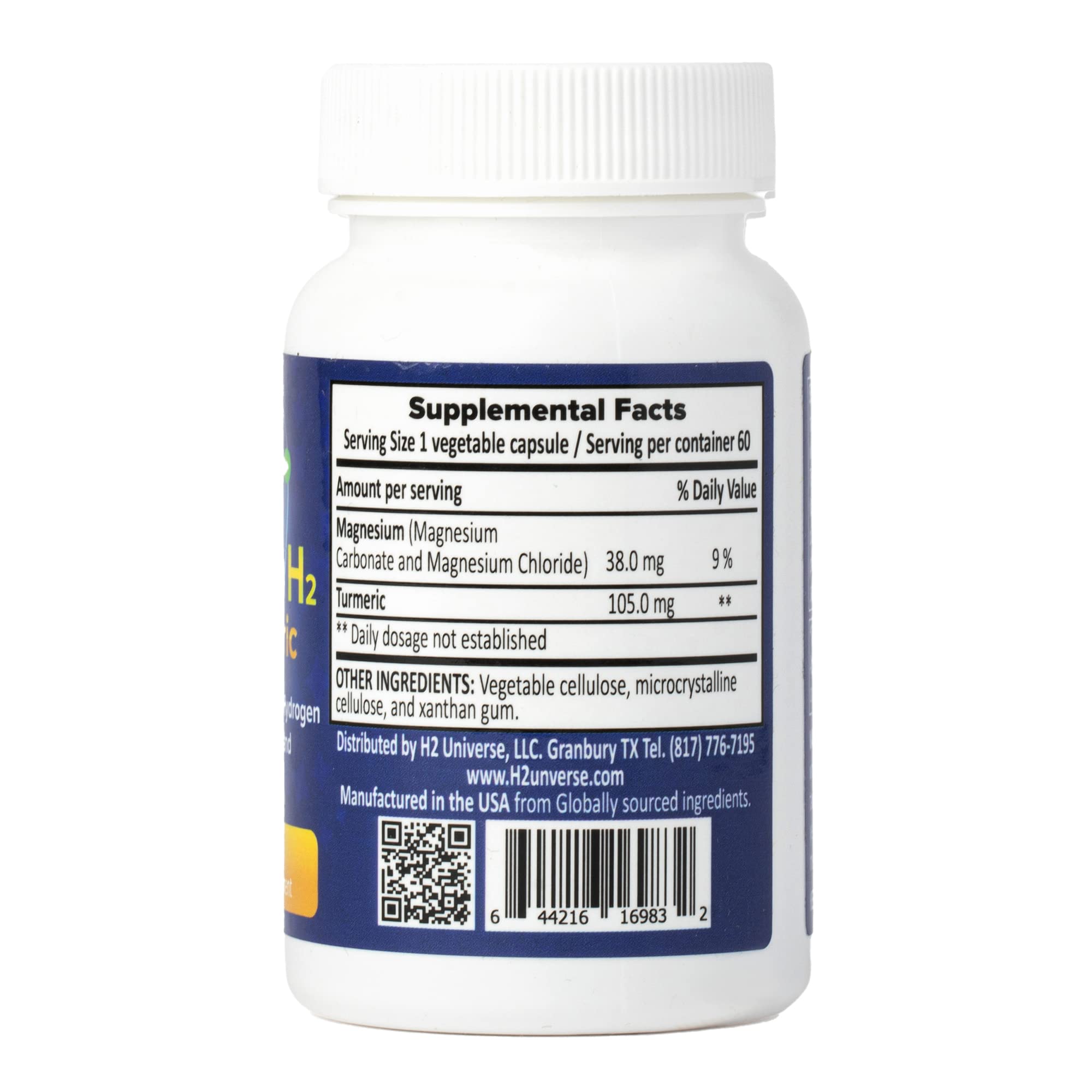 H2 Universe True Nano H2 Turmeric label highlights 60 capsules and GMP manufacturing.