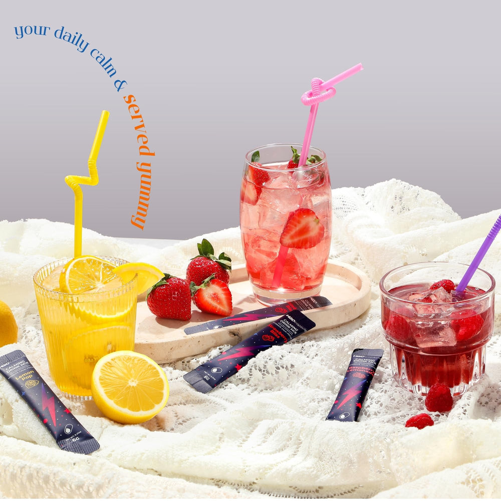 Individual sachets of H2O Capsule Calm electrolyte mix for travel.