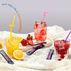 Individual sachets of H2O Capsule Calm electrolyte mix for travel.